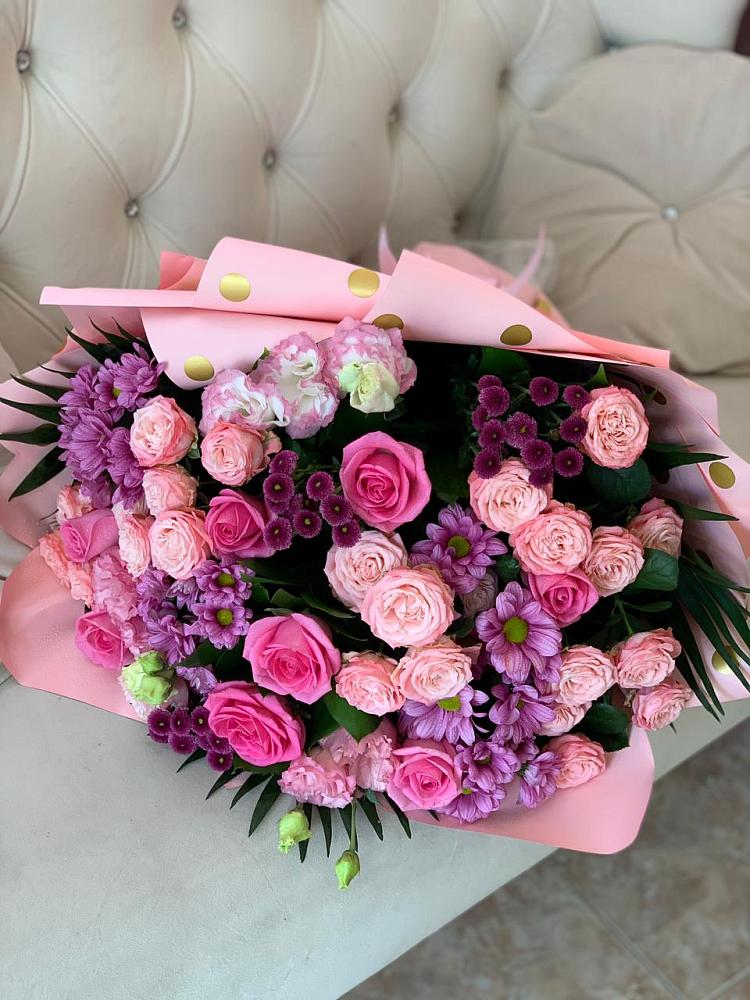 Букет цветов из: Хризантемы, Розы и Лизиантусы в Колодезном