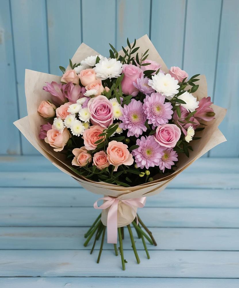 Букет цветов из: Хризантемы, Розы и Альстромерии в Колодезном