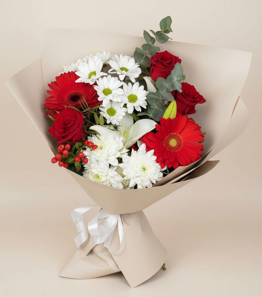 Букет цветов из: Розы, Хризантемы, Герберы и Лилии в Колодезном